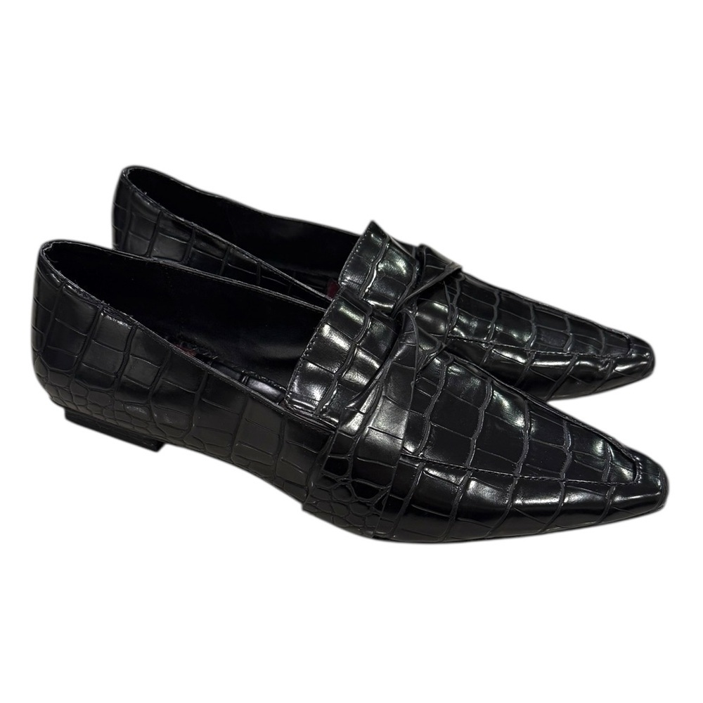 Zara Loafers Size 9.5 EU 40 Black Croc Embossed Pointed Toe